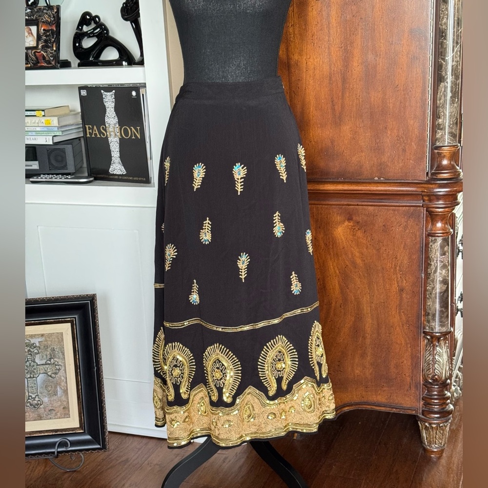 Soft Surroundings Black Skirt Embroidery Sequin